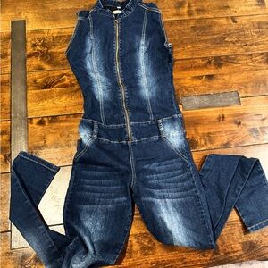 LOWLA Colombian Jumpsuit Size 3 Blue Denim Sleeveless Stretch Zip Closure